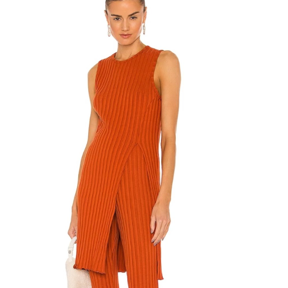 Simon Miller Ribbed Sleeveless Tunic in Rust Orange